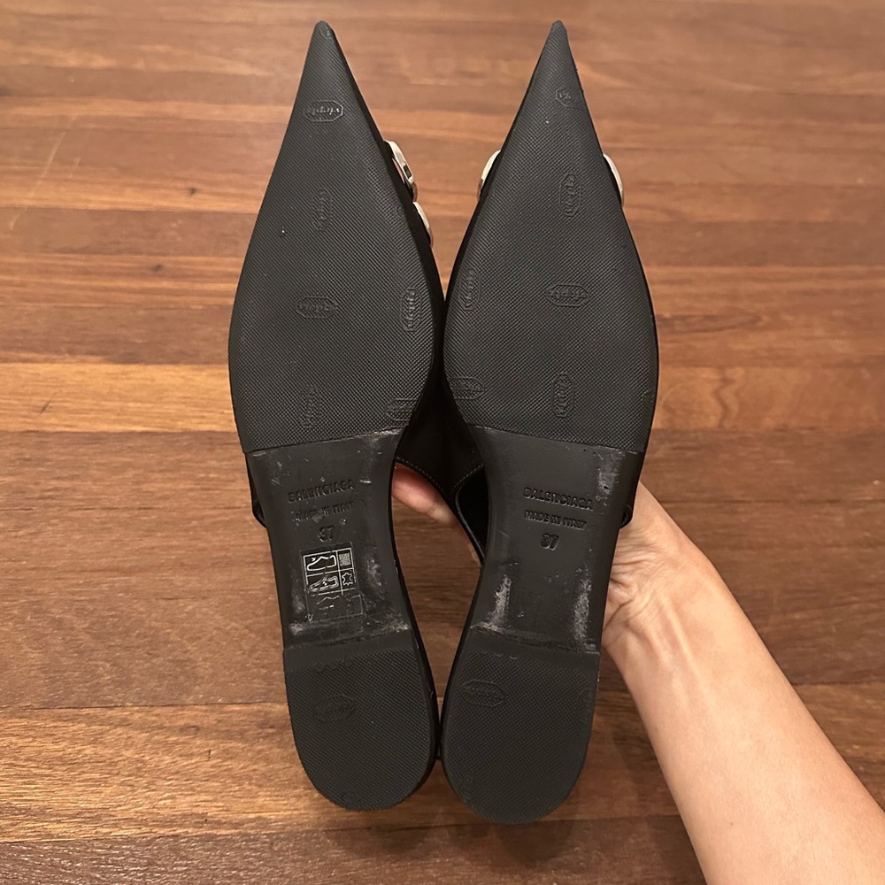 Balenciaga BB Logo Slingback Pointed Flats Black Leather Size 37 - Picture 5 of 10